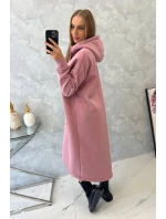 Zateplené šaty s kapucňou tmavo ružové