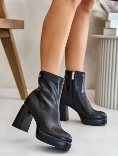 Botki Na Słupku Ze Skóry Naturalnej GOE OO2N4166-W2 Czarne