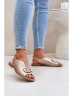 Skórzane Sandały Na Płaskim Obcasie Z Ozdobą Laura Messi 2865 Złote