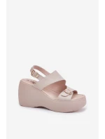 Skórzane Sandały Damskie Na Koturnie I Platformie S.Barski LR51-540 Beżowe Skórzane Sandały Damskie Na Koturnie I Platformie S.Barski LR51-540 Beżowe