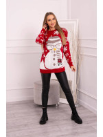 Vianočný sveter so snehuliakom červený