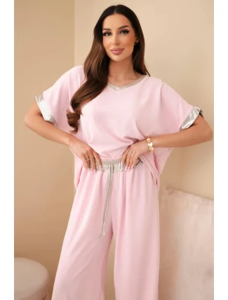 Viskózová súprava so zlatým lemovaním candy pink