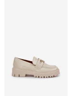 Lakierowane Mokasyny Damskie Z Przypinką Miś Beżowe Wulinea