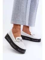 Dámske kožené mokasíny na platforme so zdobením S.Barski white Dámske kožené mokasíny na platforme so zdobením S.Barski white