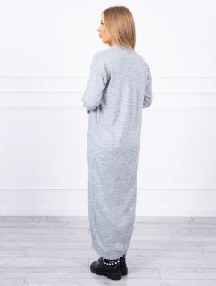 Sveter dlhý sveter viazaný v páse šedý