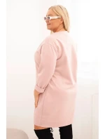 Dámske Plus veľkosť maslové šaty s vreckom a 3/4 rukávmi Powder Pink
