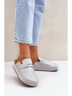 Klapki Damskie Zdobione Cyrkoniami Na Platformie Szare Deorani