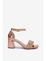 Dámské sandály na podpatku s pleteným vzorem šampaňské Felena