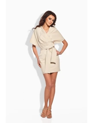 Dámske šaty netopierie strih s opaskom stredne dlhé - Béžová / S - Lemoniade Dámske šaty netopierie strih s opaskom stredne dlhé - Béžová / S - Lemoniade