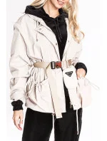 Krátka béžová dámska bunda s opaskom (AG3-03)