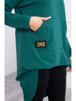 Mikina s kapucňou s dlhým chrbtom zelená