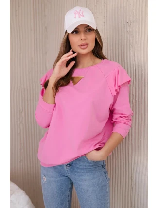 Bavlnená blúzka s volánikmi na ramenách svetlo ružová