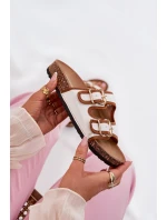 Materiałowe Klapki Damskie Na Korkowej Platformie Z Klamrami Białe Osoffe