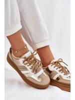 Sneakersy Damskie Na Platformie Z Podwójnym Sznurowaniem Panterka Złote Niteria