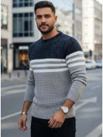 Pánsky pruhovaný sivý sveter FashionStreet WX2230 Pánsky pruhovaný sivý sveter FashionStreet WX2230