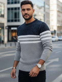 Pánsky pruhovaný sivý sveter FashionStreet WX2230
