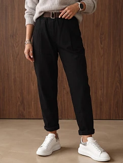 Dámske nohavice typu chinos s opaskom, čierne, FashionStreet UY3188
