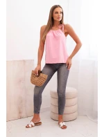 Dámske bavlnené tielko s kravatou okolo krku Light Pink Dámske bavlnené tielko s kravatou okolo krku Light Pink