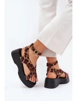 Sandały Damskie Na Platformie I Koturnie W Panterkę Brązowe Tenzorus