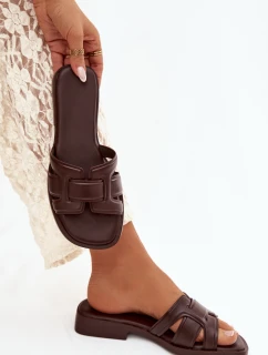 Dámské pantofle na ploché podrážce čokoládové Lorania