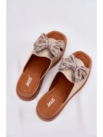 Klapki Damskie Na Koturnie Z Kokardą Złote Moonzella