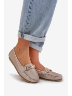 Brokatowe Płaskie Mokasyny Ze Skóry Naturalnej D&A LR51-546 Złote