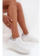 Sneakersy Damskie Na Platformie Big Star SS274245 Biało-Srebrne