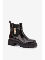Lakované členkové topánky s vyhrievaním a zlatým detailom, čierne, Talyra Lakované členkové topánky s vyhrievaním a zlatým detailom, čierne, Talyra