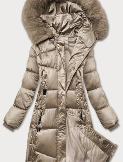 Zimná plus size prešívaná bunda s kapucňou S'west beige (B8267-12)