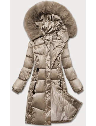 Zimná plus size prešívaná bunda s kapucňou S'west beige (B8267-12) Zimná plus size prešívaná bunda s kapucňou S'west beige (B8267-12)