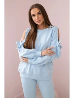 Súprava mikiny s mašľou na rukávoch a legínami modrá