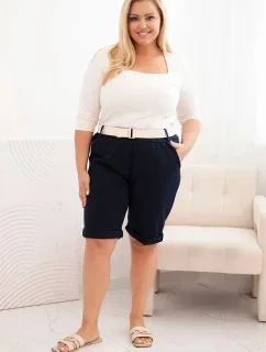 Dámske Plus veľkosť bavlnené šortky s opaskom tmavomodrá