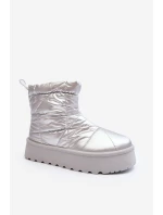 Śniegowce Damskie Na Masywnej Platformie Srebrne Fionia