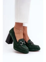 Skórzane Czółenka Na Masywnym Słupku Laura Messi 2706 Ciemnozielone
