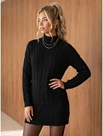 Dámske sveterové minišaty s rolákom, čierne, FashionStreet MY2604 Dámske sveterové minišaty s rolákom, čierne, FashionStreet MY2604