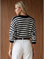Dámsky oversize kardigán s čierno-bielymi pruhmi FashionStreet MY2640