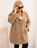Dámsky kabát Plus Size s vlnou a vreckami Light Khaki Dámsky kabát Plus Size s vlnou a vreckami Light Khaki