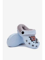 Pěnové dětské žabky s kožešinkou s přezkami Modré Cerelle