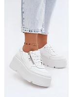 Kožené dámské tenisky na masivní platformě Zazoo N1084 Bílé