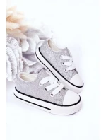 Dětské Brokátové Tenisky Stříbrné Bling-Bling