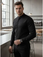 Pánska ležérna čierna košeľa SLIM FIT so stojacím golierom FashionStreet DX2597 Pánska ležérna čierna košeľa SLIM FIT so stojacím golierom FashionStreet DX2597