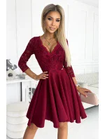 210-15 NICOLLE šaty s dlhším zadným dielom a výstrihom - bordové 210-15 NICOLLE šaty s dlhším zadným dielom a výstrihom - bordové