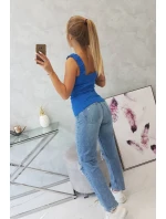 Blúzka bez ramienok s volánikmi chrpovo modrá