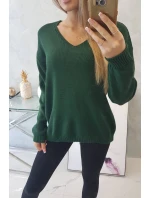 Sveter s výstrihom do V tmavo zelený Sveter s výstrihom do V tmavo zelený