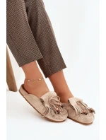 Dámské pantofle Mule s třásněmi a korálky Béžové Belissa