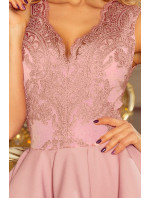 Exkluzívne šaty s čipkovaným výstrihom Numoco CHARLOTTE - ružové