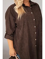 Dámska košeľa Plus Size z viskózového manšestru s odnímateľnými rukávmi, hnedá Dámska košeľa Plus Size z viskózového manšestru s odnímateľnými rukávmi, hnedá