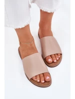 Dámske papuče z hladkej kože Beige Cerise