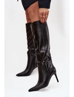 Dámské kozačky na podpatku s páskem černé Lisanne