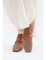 Baletky z pruhovaného materiálu s páskem a sponou tmavě béžové Calvra